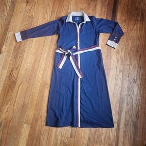 Navy Belted Midi Shirt Dress With Stripes